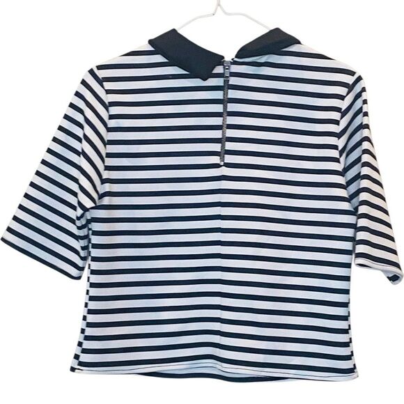 Zara Striped Half Sleeve Peter Pan Collar Boxy Top Black & White Large - Picture 1 of 5